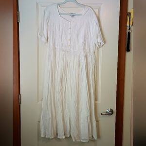 White Vintage Gauzy Cotton Cottagecore Floral Embroidered Maxi Dress